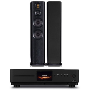 Audiolab Omnia Amplifier & CD Streaming System with Wharfedale EVO4.4 Floorstanding Speakers